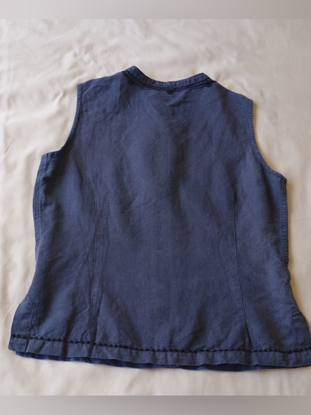 Linen Embroidered Abalone Button Front Top Lagenlook Coastal Minimalist Blouse - Picture 2 of 8